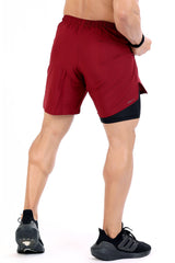 2 in 1 Compression Shorts Maroon