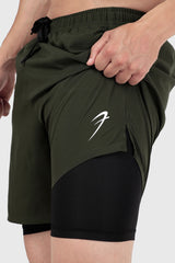 2 in 1 Compression Shorts Olive